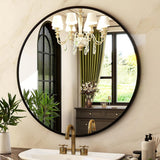 HARRITPURE Round Mirror 30 Black Wall Mounted Circle Mirrors Vanity Mirror with Brushed Aluminum Alloy Frame Modern Decoration for Bathroom, Living Room, Vanity, Bedroom, Entryway - Homesidy.com