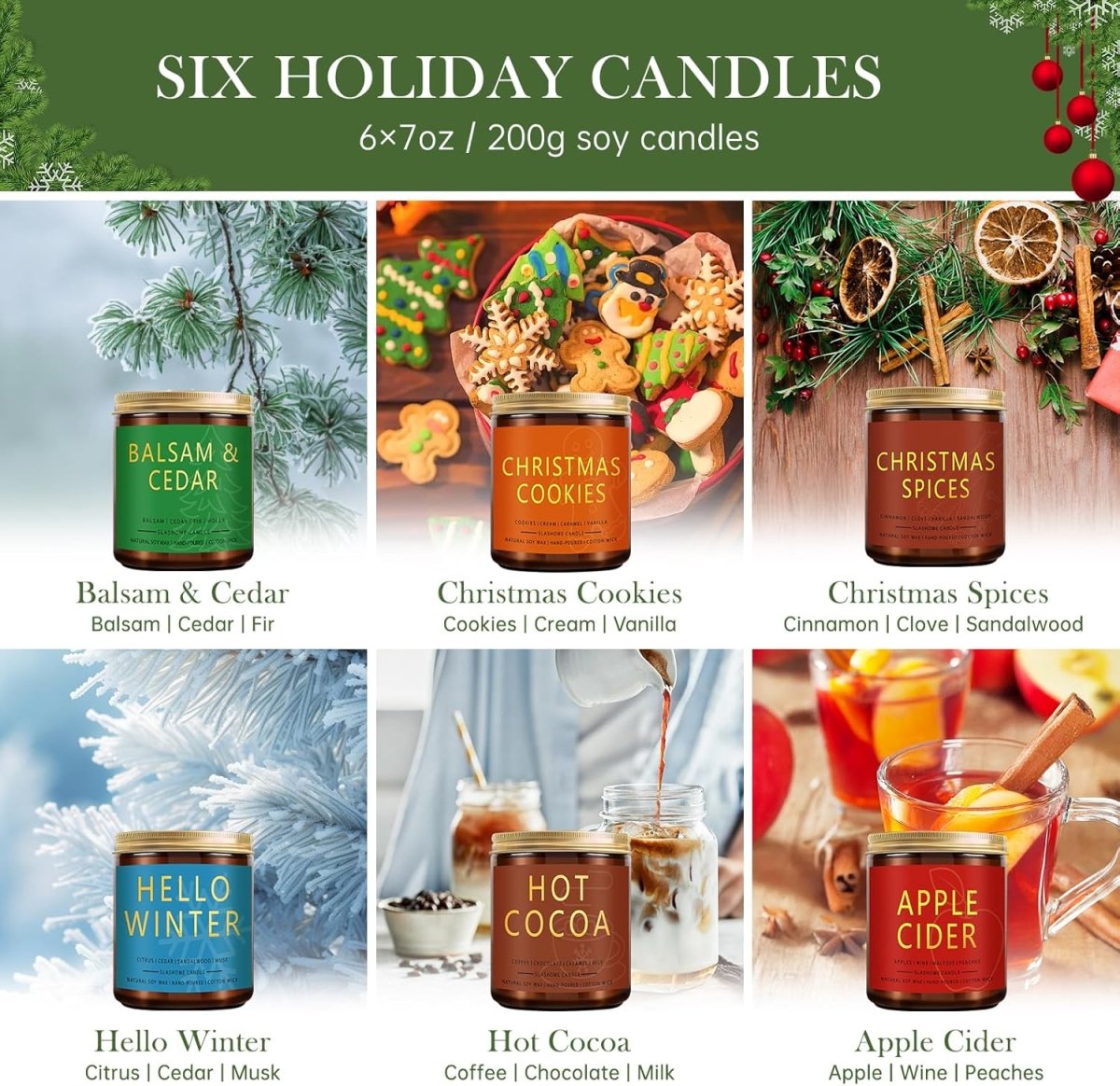 Winter Candle Gift Set, 4 Pack 7 oz Soy Scented Candles for Home, Christmas, Holiday &amp; Birthday Gifts for Women &amp; Men, Includes Hello Winter, Pine &amp; Cedarwood, Hot Cocoa, and Vanilla Cupcake - Homesidy.com