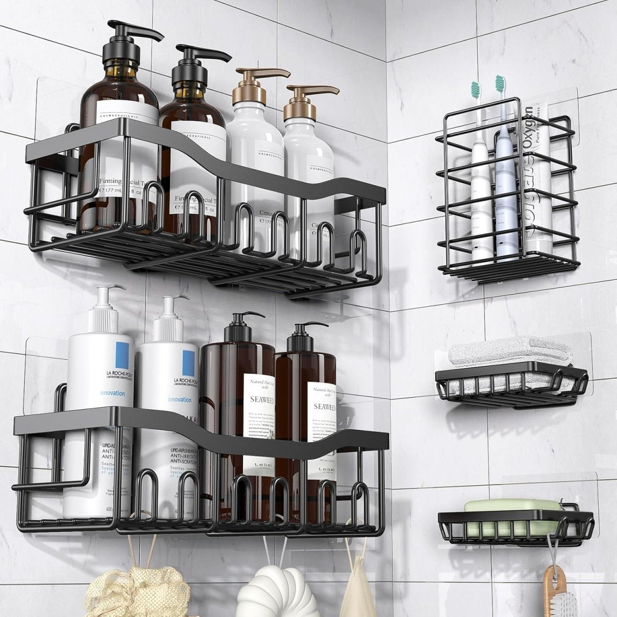 EUDELE Adhesive Shower Caddy, 5 Pack Rustproof Stainless Steel Bath Organizers With Large Capacity, No Drilling Shelves for Bathroom Storage &amp; Home Decor - Homesidy.com