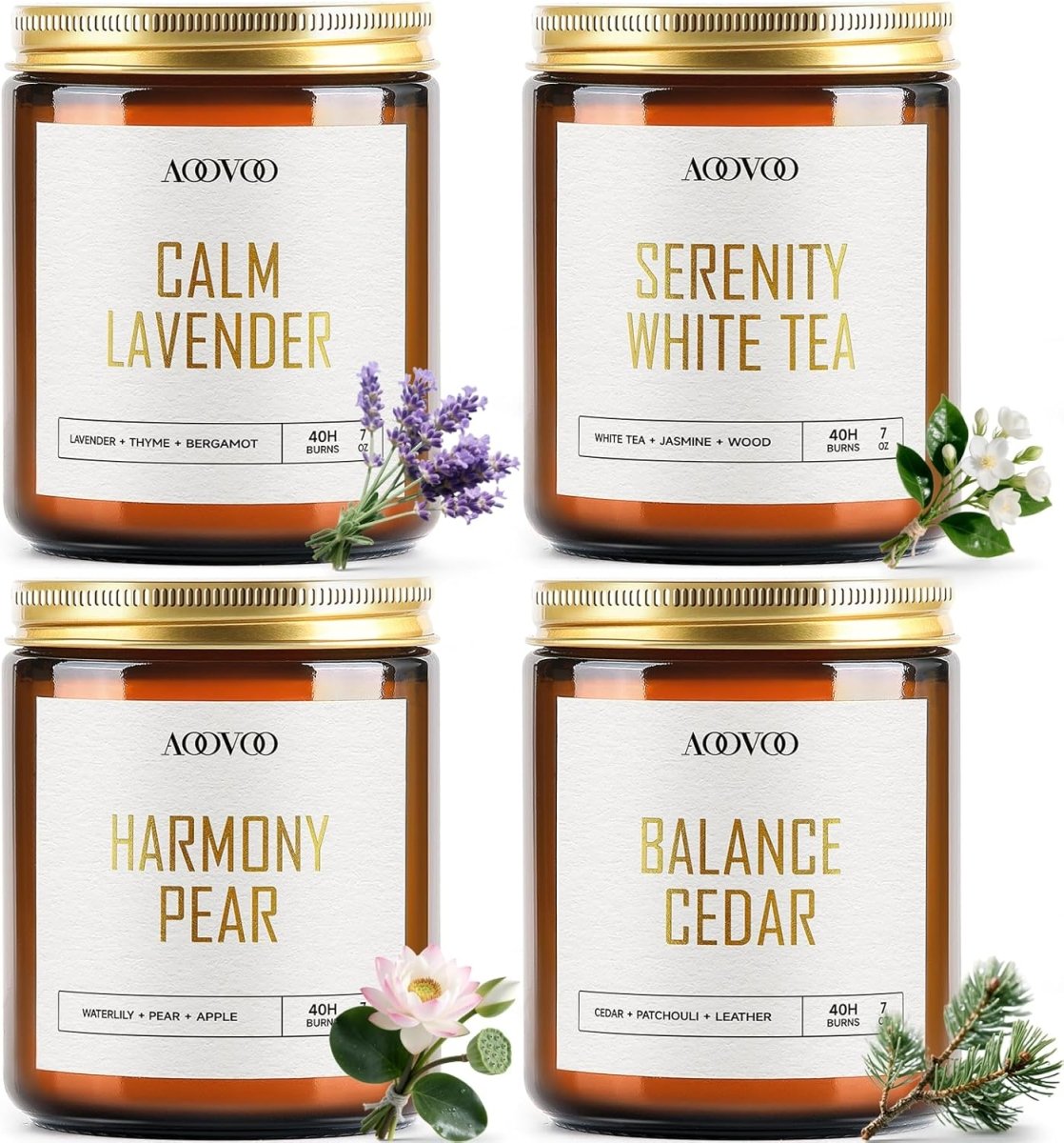AOOVOO Scented Candles - 4PC Candle Set, 36 oz Soy Candles, Soy Candle for Home Scented, Lavender/Vanilla/Eucalyptus/Sage - Homesidy.com