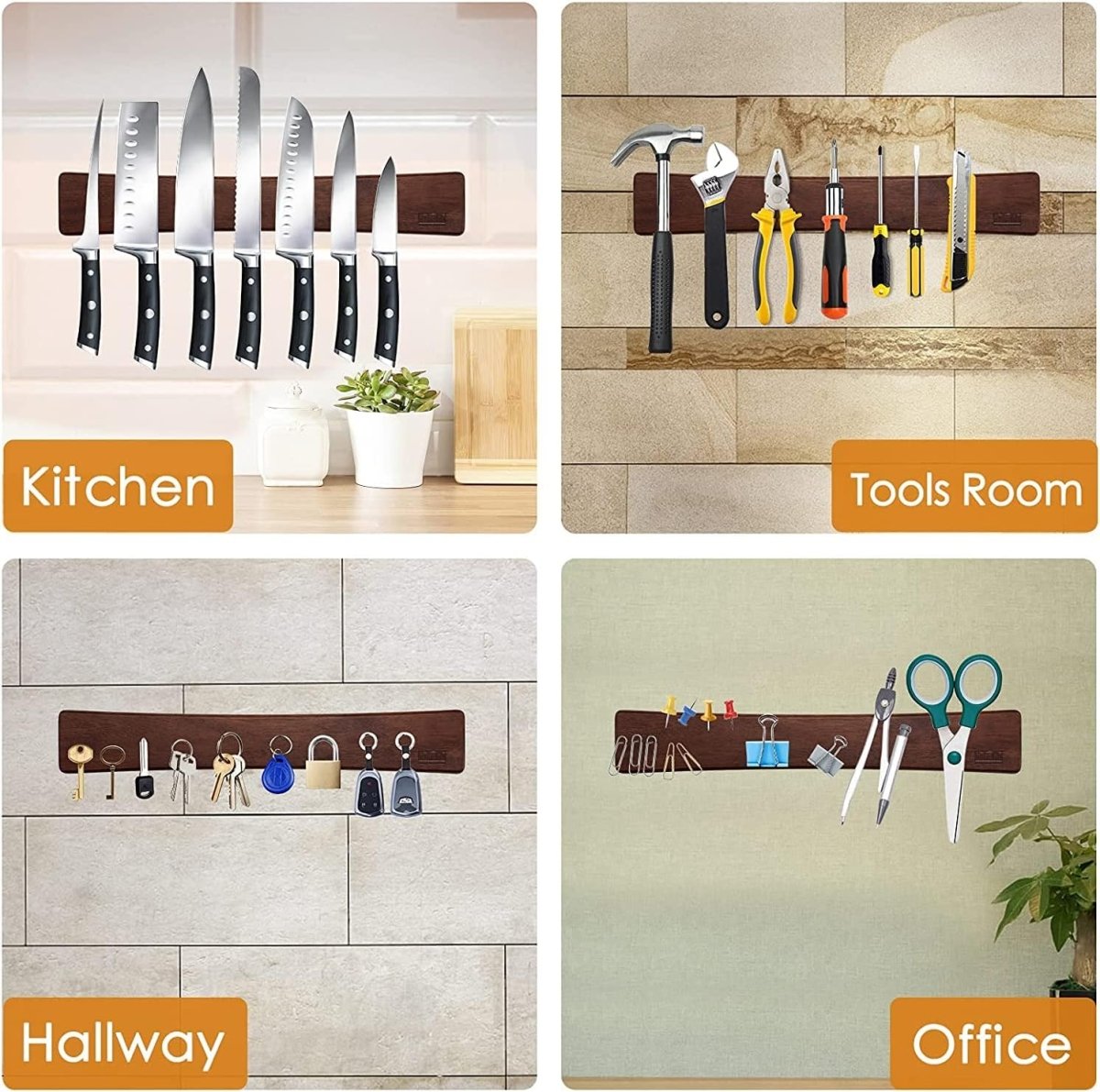 HOSHANHO Magnetic Knife Strips, Magnetic Knife Holder for Wall 16 Inch, Acacia Wood Knife Magnetic Strip Use as Knife Bar, Knife Holder for Kitchen Utensil Organizer - Homesidy.com