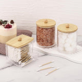 Tbestmax Qtips Holder Bathroom Container, 10 OZ Cotton Ball/Swabs Dispenser, Apothecary Jar Organizer for Storage Brown Wood Lids - Homesidy.com