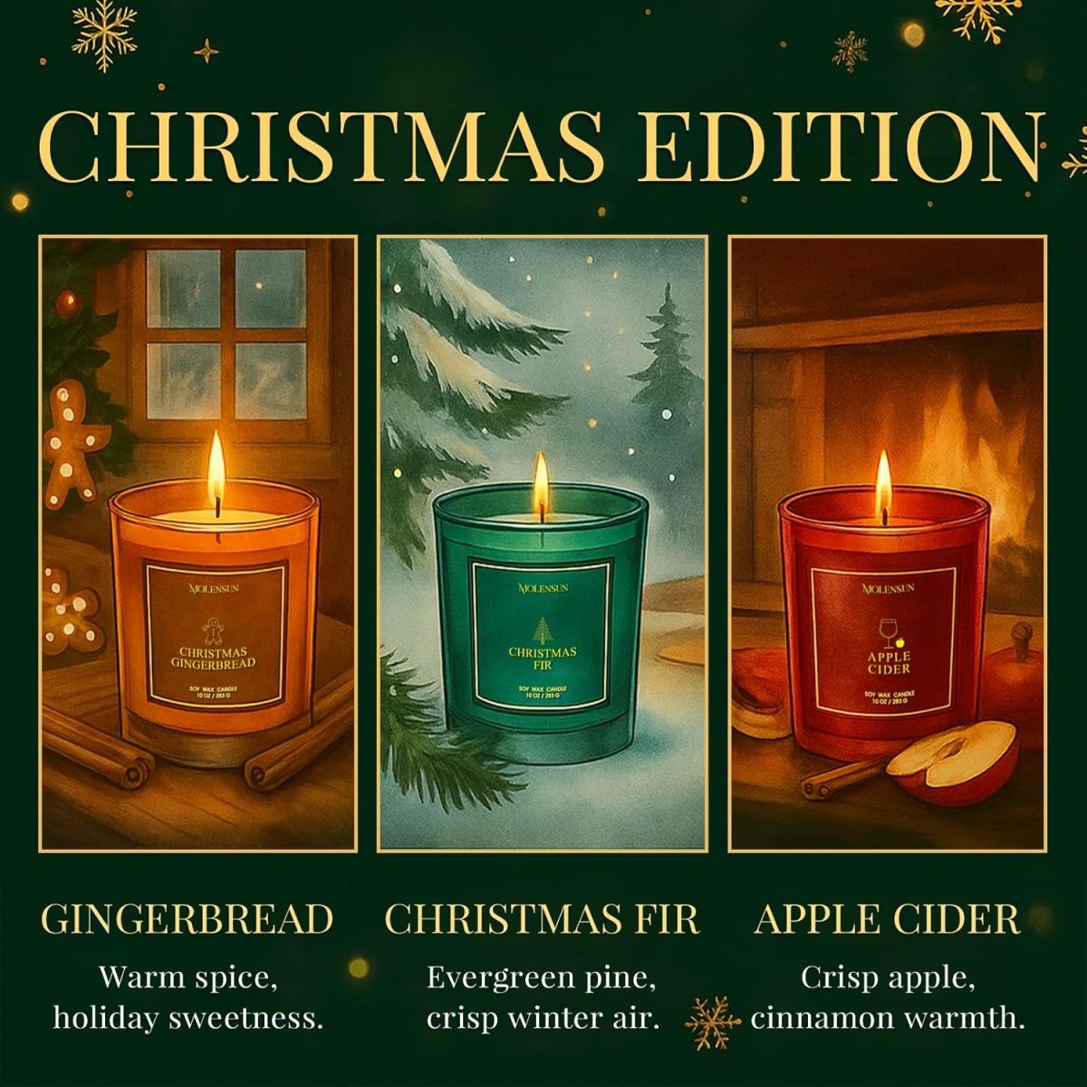 Balsam Cedar Candle, 10oz Soy Scented Candle for Home, Christmas Birthday &amp; Holiday Gifts for Women &amp; Men, Long Lasting 50 Hour Clean Non - Toxic Burn, Elegant Winter &amp; Christmas Festive Home Decor - Homesidy.com