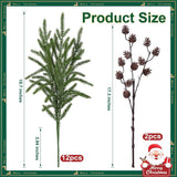 Artificial Christmas Norfolk Pine Stems Branches for Vases,12 Bundles Fake Pine Stems with 2 PCS Small Pinecones Branches Faux Evergreen Real Touch Greenery for Xmas Holiday Winter Table Indoor Decor - Homesidy.com