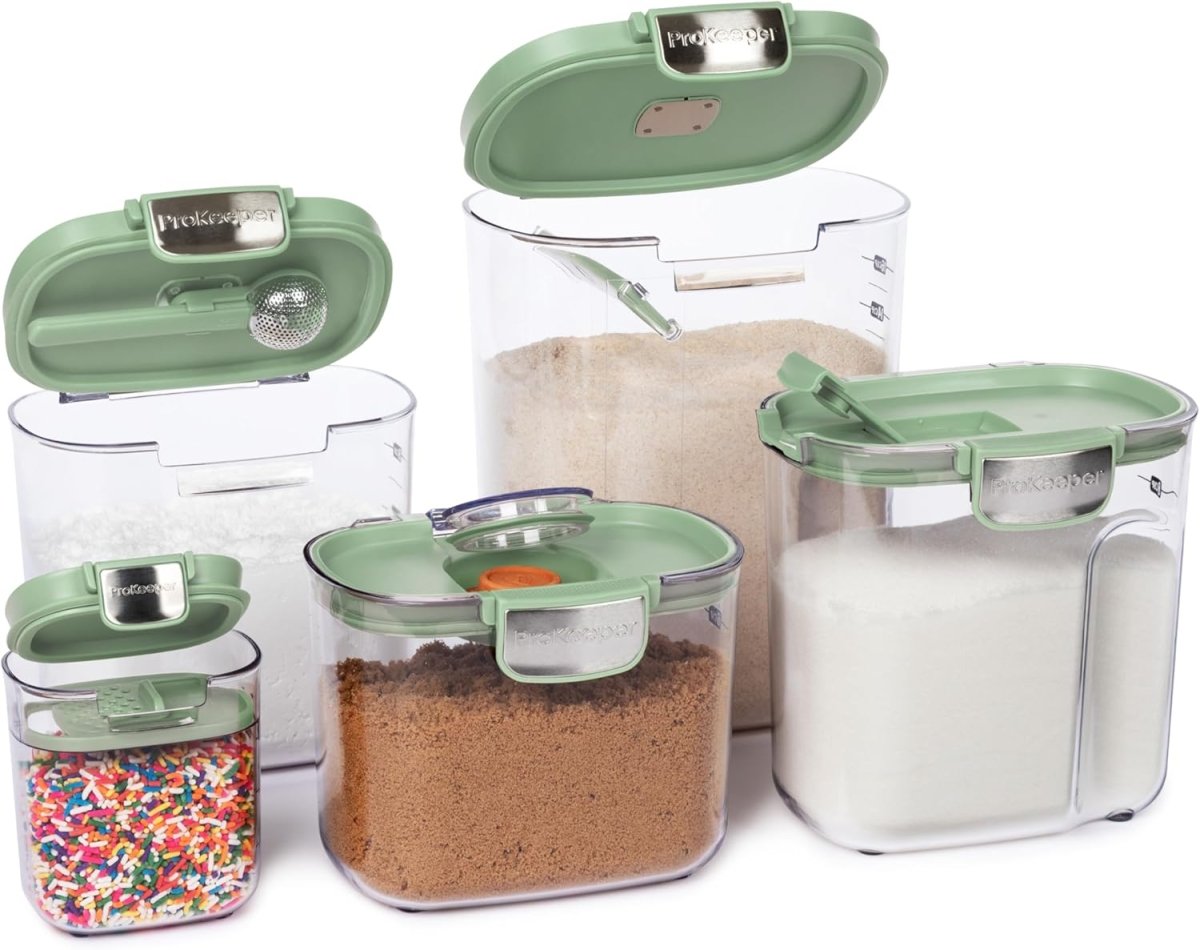 ProKeeper 9 - Piece Airtight Food Storage Container Set – Clear Plastic Flour and Sugar Canister Set with Magnetic Accessories for Kitchen Organization (Grey, 9 - Piece) - Homesidy.com