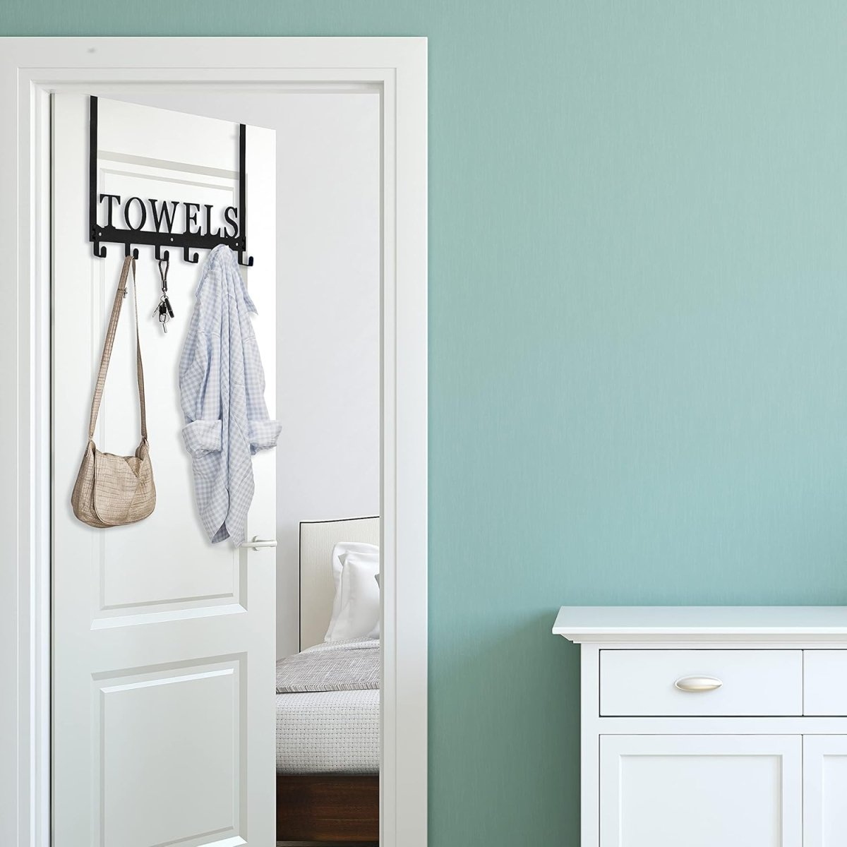 Kuhome Over The Door Hooks, Towel Holder for Bathroom, Door Mount Towel Rack Towel Hooks for Bedroom Beach Towels Bathrobe Wall Mount Hang on The Door Cabinet Cupboard Metal Sandblasted (Black) - Homesidy.com
