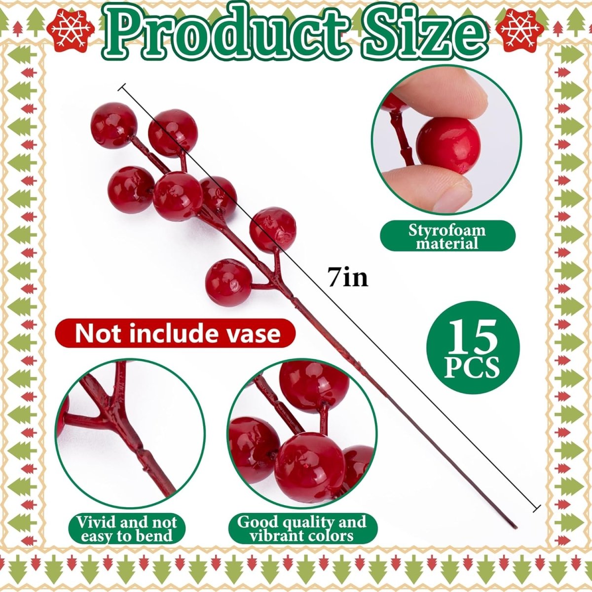Watayo 60 Pcs Christmas Artificial Pine Branches with Red Berry Stems, 10.5&34; Faux Evergreen Norfolk Pine Cypress Leaves Stems, Fake Foliage Pine Needles Picks for DIY Craft Garland Home Decor - Homesidy.com