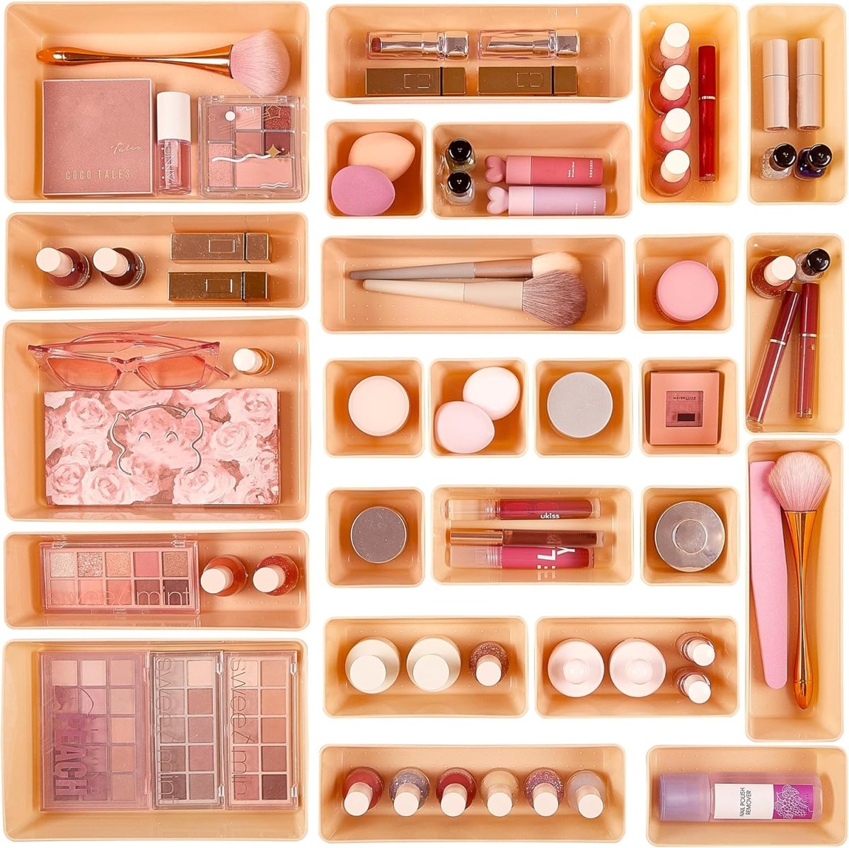 Vtopmart 25 PCS Clear Plastic Drawer Organizers Set, 4 - Size Versatile Bathroom and Vanity Drawer Organizer Trays, Storage Bins for Makeup, Bedroom, Kitchen Gadgets Utensils and Office - Homesidy.com