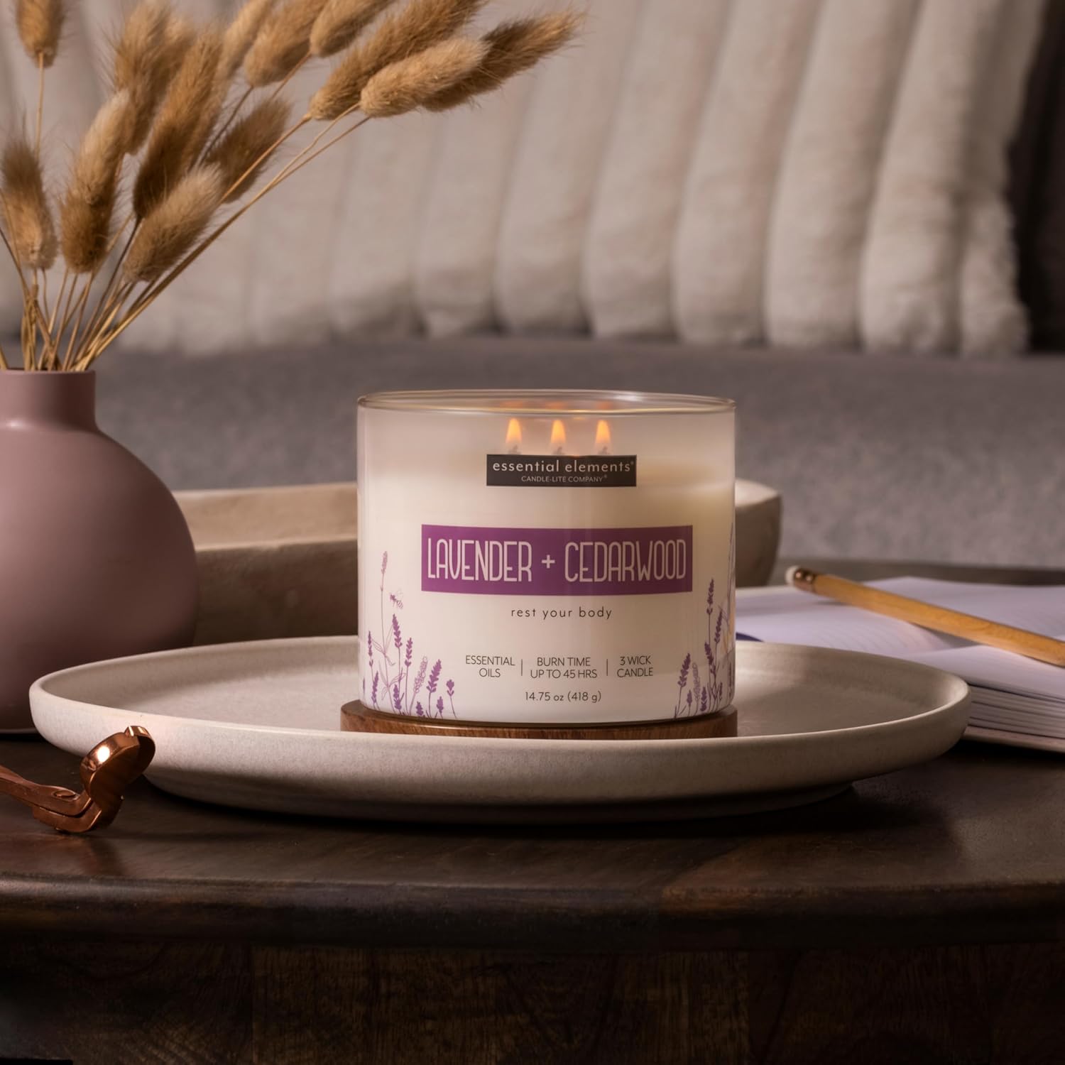Candle - lite Essential Elements Scented Candles, Eucalyptus &amp; Mint Leaf, 14.75 oz Jar, Proudly Poured in The USA, Aromatherapy, 3 - Wick with 45 Hours Burn Time, Perfect for Creating a Relaxing Ambiance - Homesidy.com
