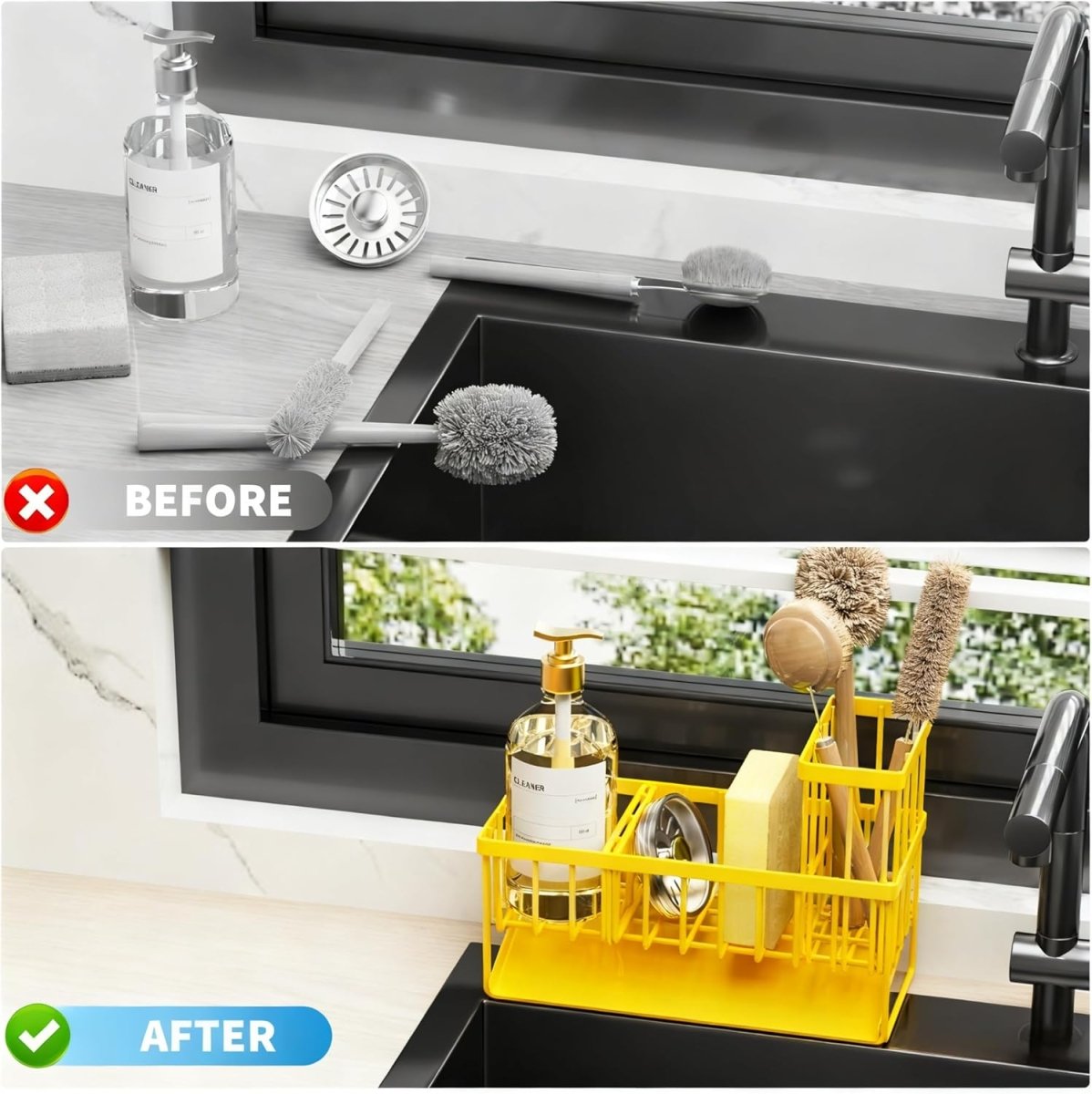 Cisily Kitchen Sink Caddy Organzier with High Brush Holder, Sponge Holder for Sink, 304 Rustproof Stainless, Kitchen Countertop Soap Dispenser Organizer, Kitchen Decor and Accessories - Homesidy.com
