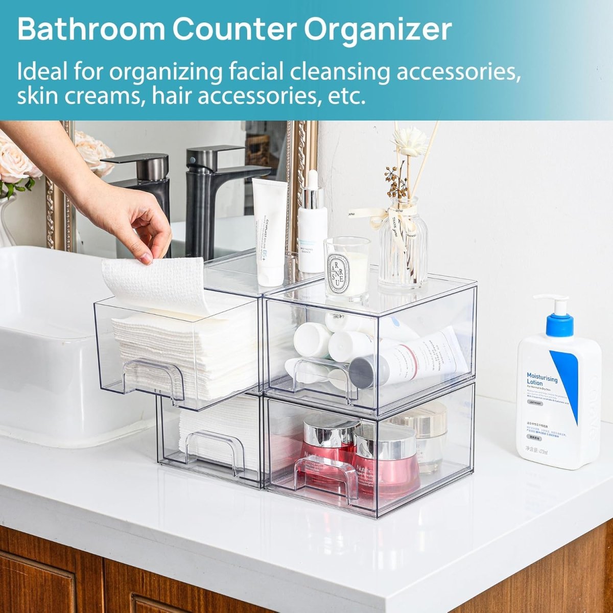 Vtopmart 4 Pack Small Clear Stackable Storage Drawers,Acrylic Bathroom Makeup Organizer,Plastic Storage Bins For Vanity, Undersink, Kitchen Cabinets, Pantry, Home Organization - Homesidy.com