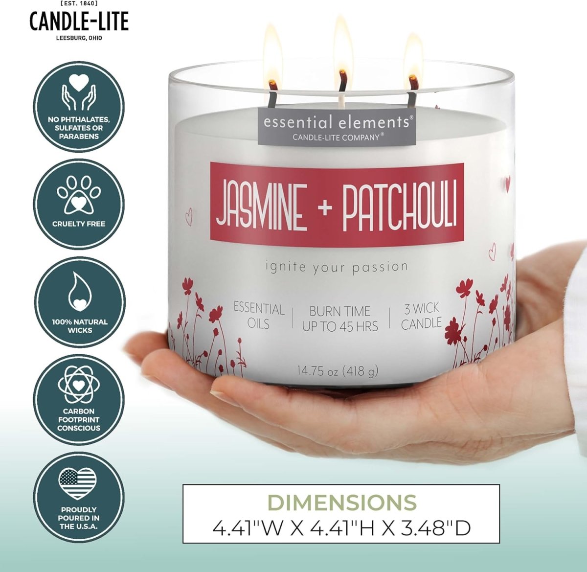 Candle - lite Essential Elements Scented Candles, Eucalyptus &amp; Mint Leaf, 14.75 oz Jar, Proudly Poured in The USA, Aromatherapy, 3 - Wick with 45 Hours Burn Time, Perfect for Creating a Relaxing Ambiance - Homesidy.com