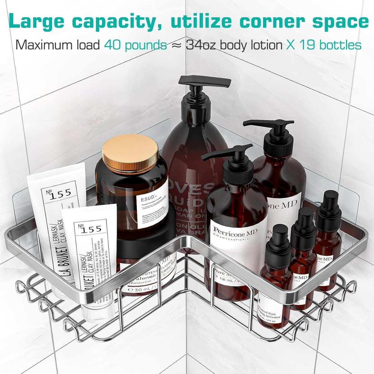 YASONIC Corner Adhesive Shower Caddy, with Soap Holder and 12 Hooks, Rustproof Stainless Steel Bathroom Organizer, No Drilling Wall Mounted Rack, Black, 3 - Pack - Homesidy.com