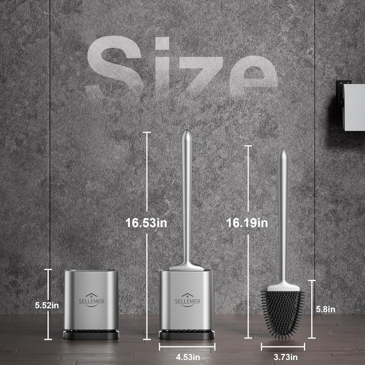 Sellemer Toilet Brush and Holder Set - Flexible Toilet Bowl Brush Head with Silicone Bristles, Compact Size for Storage and Organization, Ventilation Slots Base (1 Pack, Silver) - Homesidy.com