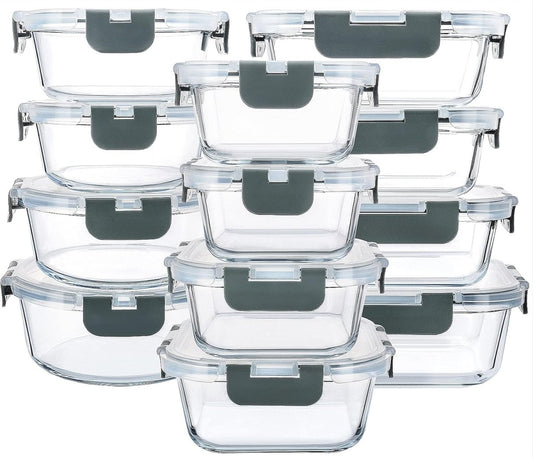 M MCIRCO 24 - Piece Glass Food Storage Containers with Upgraded Snap Locking Lids,Glass Meal Prep Containers Set - Airtight Lunch Containers, Microwave, Oven, Freezer and Dishwasher - Homesidy.com