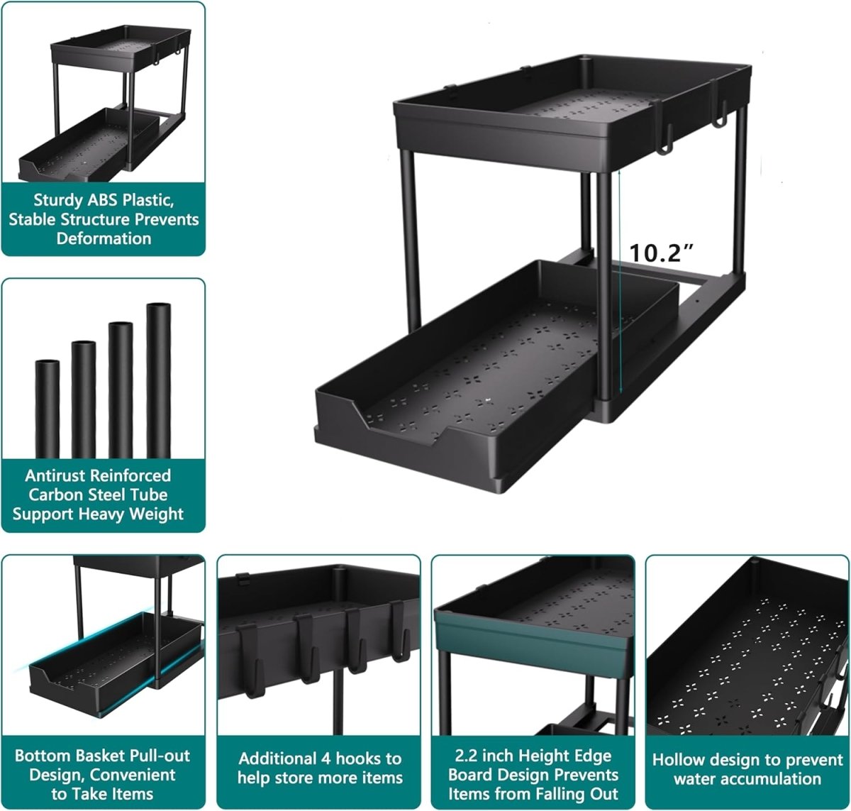 DEKAVA Under Sink Organizer 2 Pack, Bathroom Cabinet Organizer, 2 Tier Sliding Cabinet Basket Organizer Drawer, Multi - Purpose Bath Collection Baskets for Bathroom (Black) - Homesidy.com