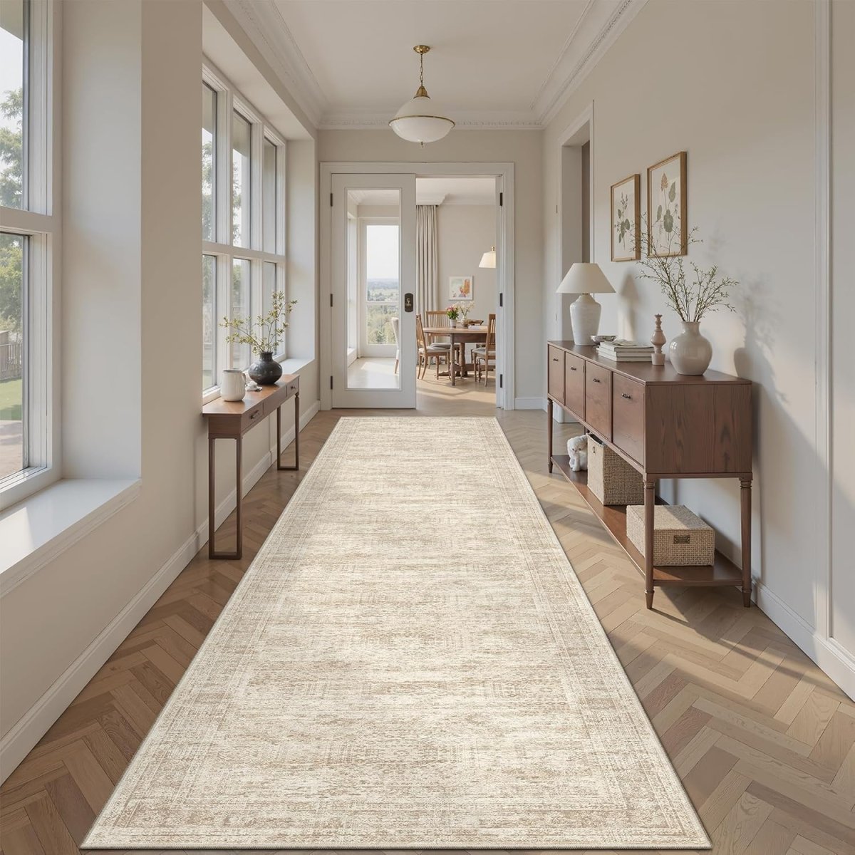 Soalmost Washable Area Rug 8x10, Large Soft Rugs for Living Room Vintage Beige Carpet 8x10 Area Rugs for Bedroom Dining Room Non - Slip Stain Resistant Under Table Rug - Homesidy.com