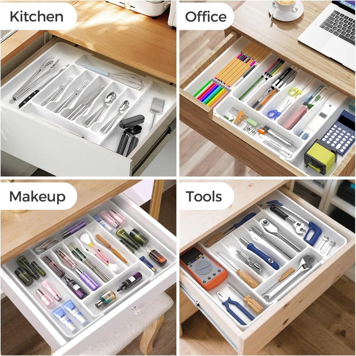 ukeetap Extra Large Expandable Silverware Organizer, BPA - Free Food - Safe Cutlery Flatware Organizer, Kitchen Utensil Drawer Organizer, Adjustable Silverware Holder for Spoons Forks Knives, Black - Homesidy.com