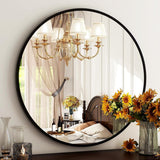 HARRITPURE Round Mirror 30 Black Wall Mounted Circle Mirrors Vanity Mirror with Brushed Aluminum Alloy Frame Modern Decoration for Bathroom, Living Room, Vanity, Bedroom, Entryway - Homesidy.com