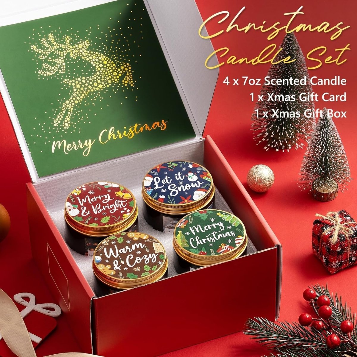 Christmas Candles Set, 4 Pack Xmas Scented Candles for Women, Winter Soy Candle for Home Scented Holiday Candle Gift Set, Christmas Gifts for Women Men Best Friends - Christmas Tree/Spice/Eve/Cookie - Homesidy.com
