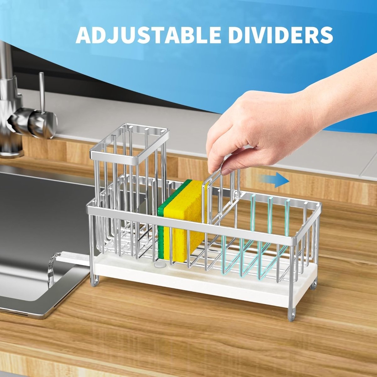 Cisily Black Sponge Holder for Kitchen Sink, Sink Caddy Organizer with High Brush Holder, Kitchen Countertop Organizers and Storage Essentials, Rustproof 304 Stainless Steel, Soap Dispenser Organize - Homesidy.com