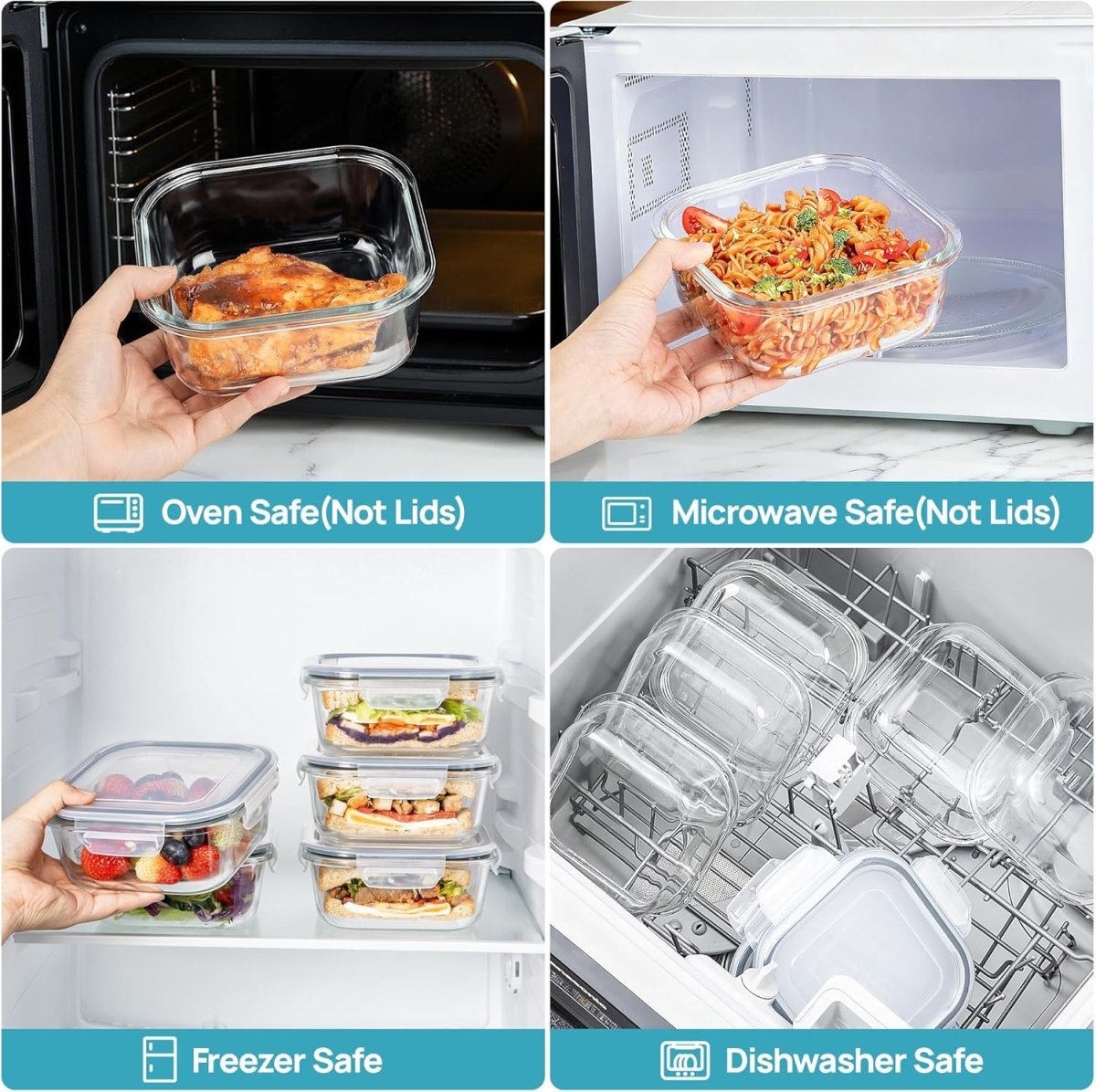 Vtopmart 5Pack 22oz Glass Storage Containers with Lids, Glass Meal Prep Food Container Sets with Snap Airtight Lids for Microwave, Oven, Freezer and Dishwasher, Grey - Homesidy.com