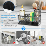 Cisily Kitchen Sink Caddy Organzier with High Brush Holder, Sponge Holder for Sink, 304 Rustproof Stainless, Kitchen Countertop Soap Dispenser Organizer, Kitchen Decor and Accessories - Homesidy.com
