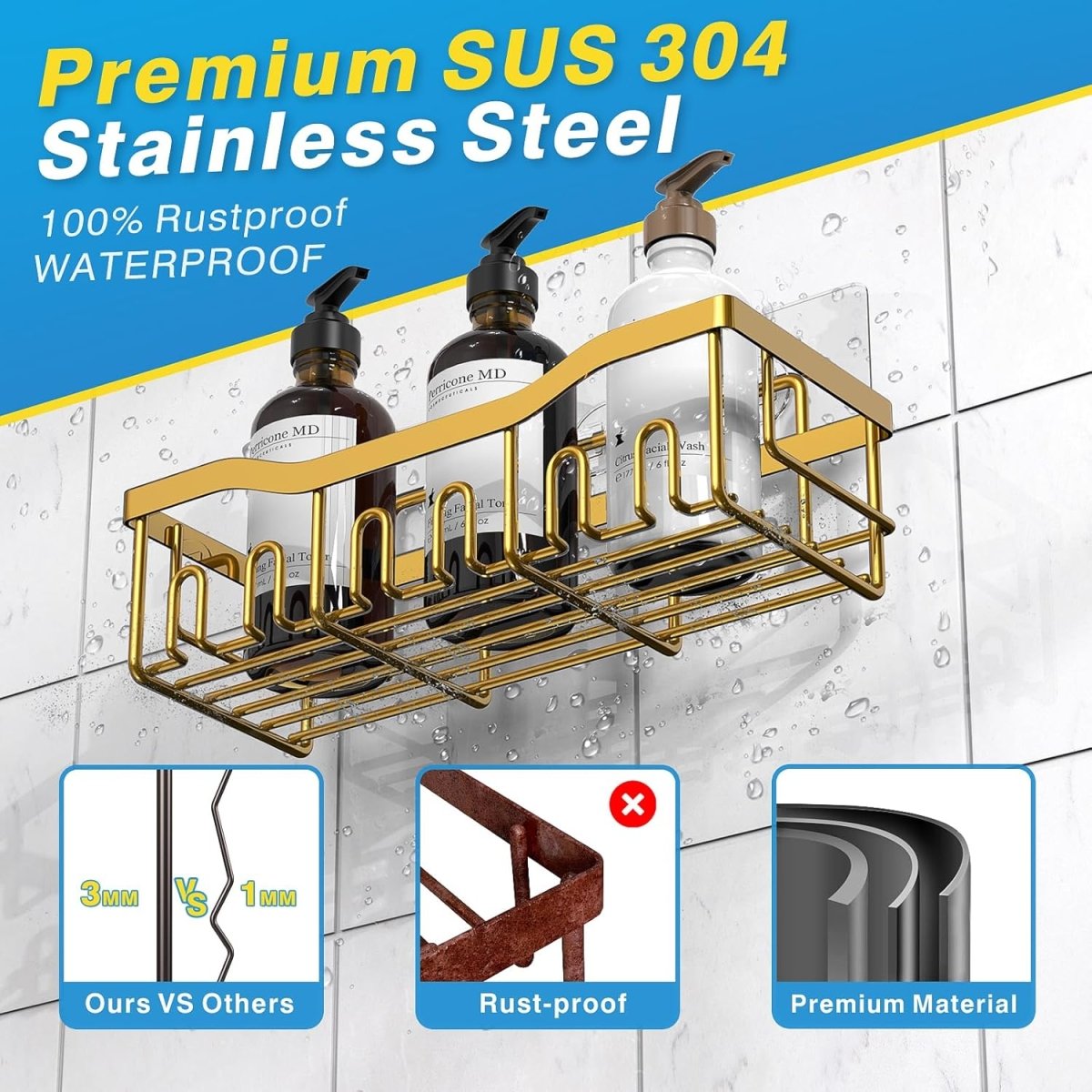 EUDELE Adhesive Shower Caddy, 5 Pack Rustproof Stainless Steel Bath Organizers With Large Capacity, No Drilling Shelves for Bathroom Storage &amp; Home Decor - Homesidy.com
