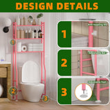 GloTika 3 - Tier Over The Toilet Storage, Space Saver Metal Bathroom Shelves, Freestanding Above Over Toilet Storage Shelf with 4 Hooks for Bathroom, Black - Homesidy.com