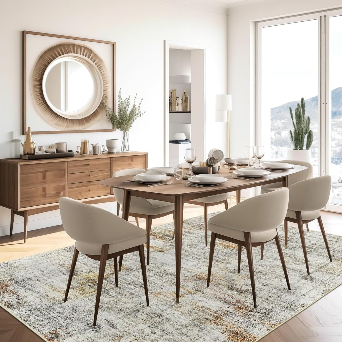 Soalmost Washable Area Rug 8x10, Large Soft Rugs for Living Room Vintage Beige Carpet 8x10 Area Rugs for Bedroom Dining Room Non - Slip Stain Resistant Under Table Rug - Homesidy.com