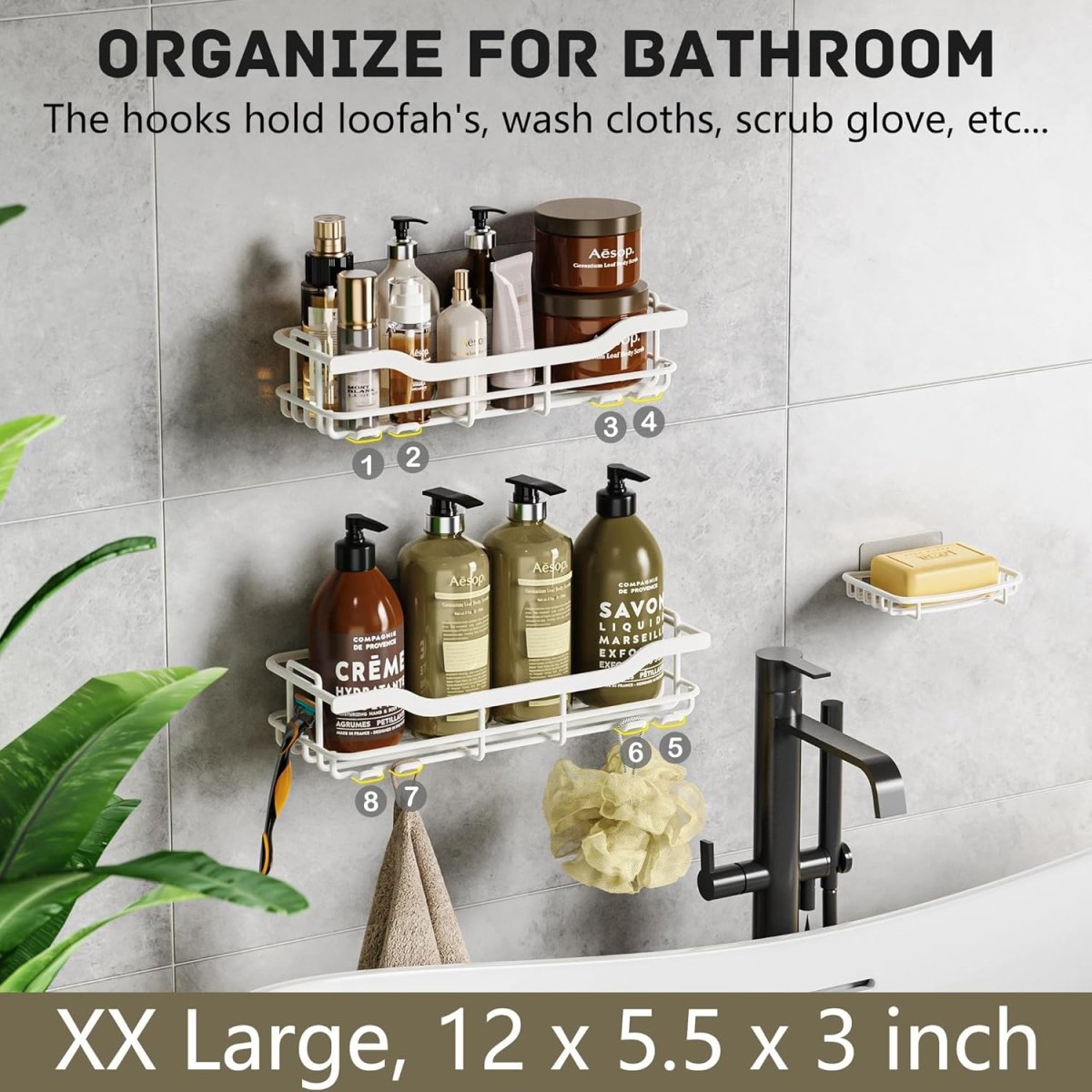 OMAIRA 3 - Pack Shower Caddy with Soap Holder, Adhesive Rustproof No - drill Strudy Loading Inside Shower Organizer Shelves Rack Storage Bathroom Organization for Smooth Wall Glass Tile, Black (Large) - Homesidy.com