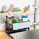 Cisily Black Sponge Holder for Kitchen Sink, Sink Caddy Organizer with High Brush Holder, Kitchen Countertop Organizers and Storage Essentials, Rustproof 304 Stainless Steel, Soap Dispenser Organize - Homesidy.com