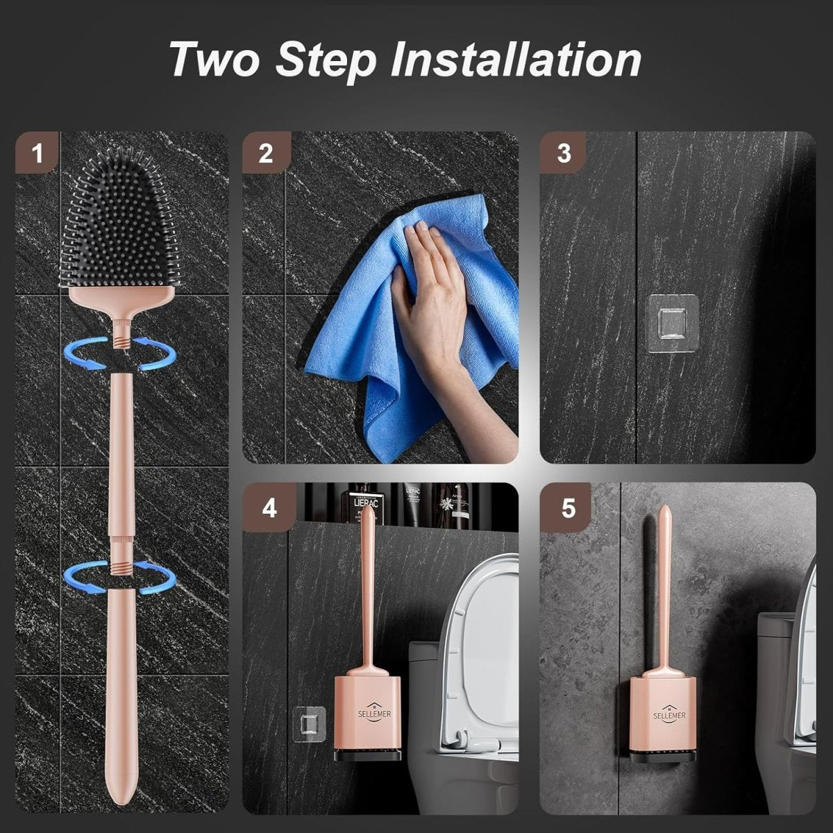 Sellemer Toilet Brush and Holder Set - Flexible Toilet Bowl Brush Head with Silicone Bristles, Compact Size for Storage and Organization, Ventilation Slots Base (1 Pack, Silver) - Homesidy.com