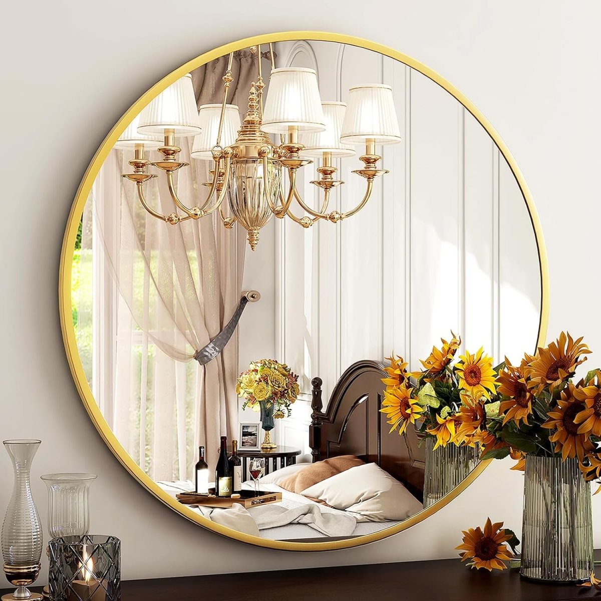 HARRITPURE Round Mirror 30 Black Wall Mounted Circle Mirrors Vanity Mirror with Brushed Aluminum Alloy Frame Modern Decoration for Bathroom, Living Room, Vanity, Bedroom, Entryway - Homesidy.com