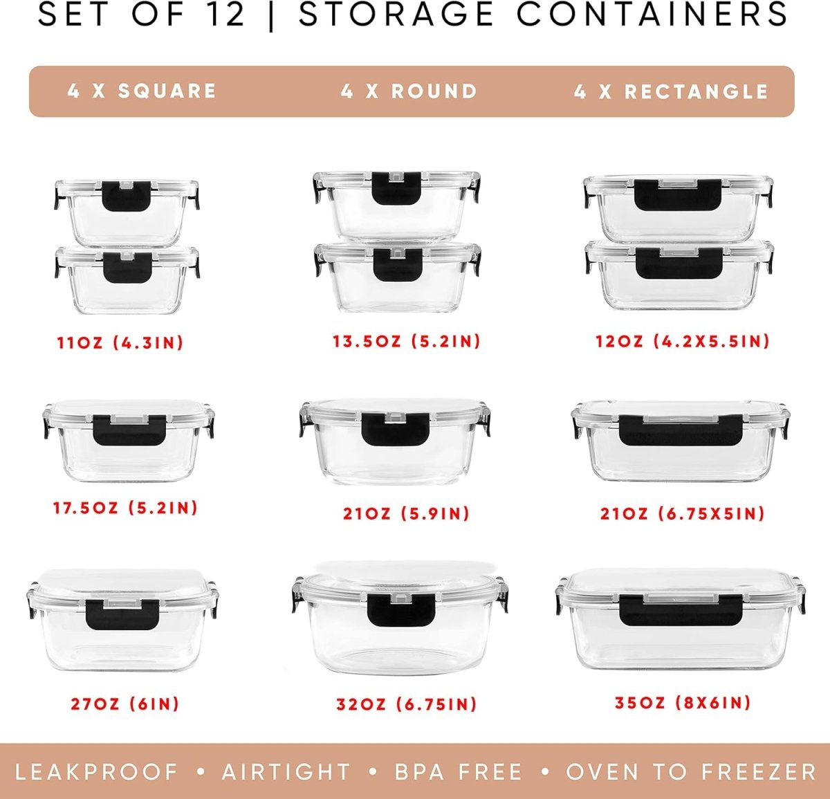 JoyJolt 24pc Borosilicate Glass Storage Containers with Lids | 12 Airtight/Freezer Safe Food Storage Containers for Pantry and Kitchen | Meal Prep Container for Lunch | Glass Tupperware Set - Homesidy.com