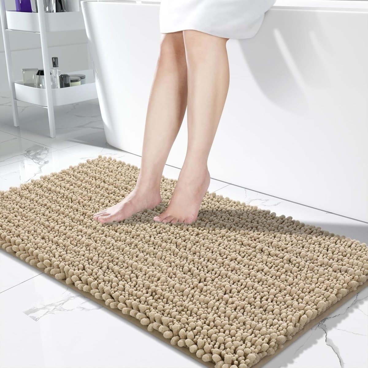 Yimobra Bathroom Rugs Non Slip Washable - Ultra Soft Absorbent Chenille Bath Mat, Quick Dry Shaggy Floor Carpet for Tub Shower, Gray Home Decor Accessories, 24x17 Inch - Homesidy.com