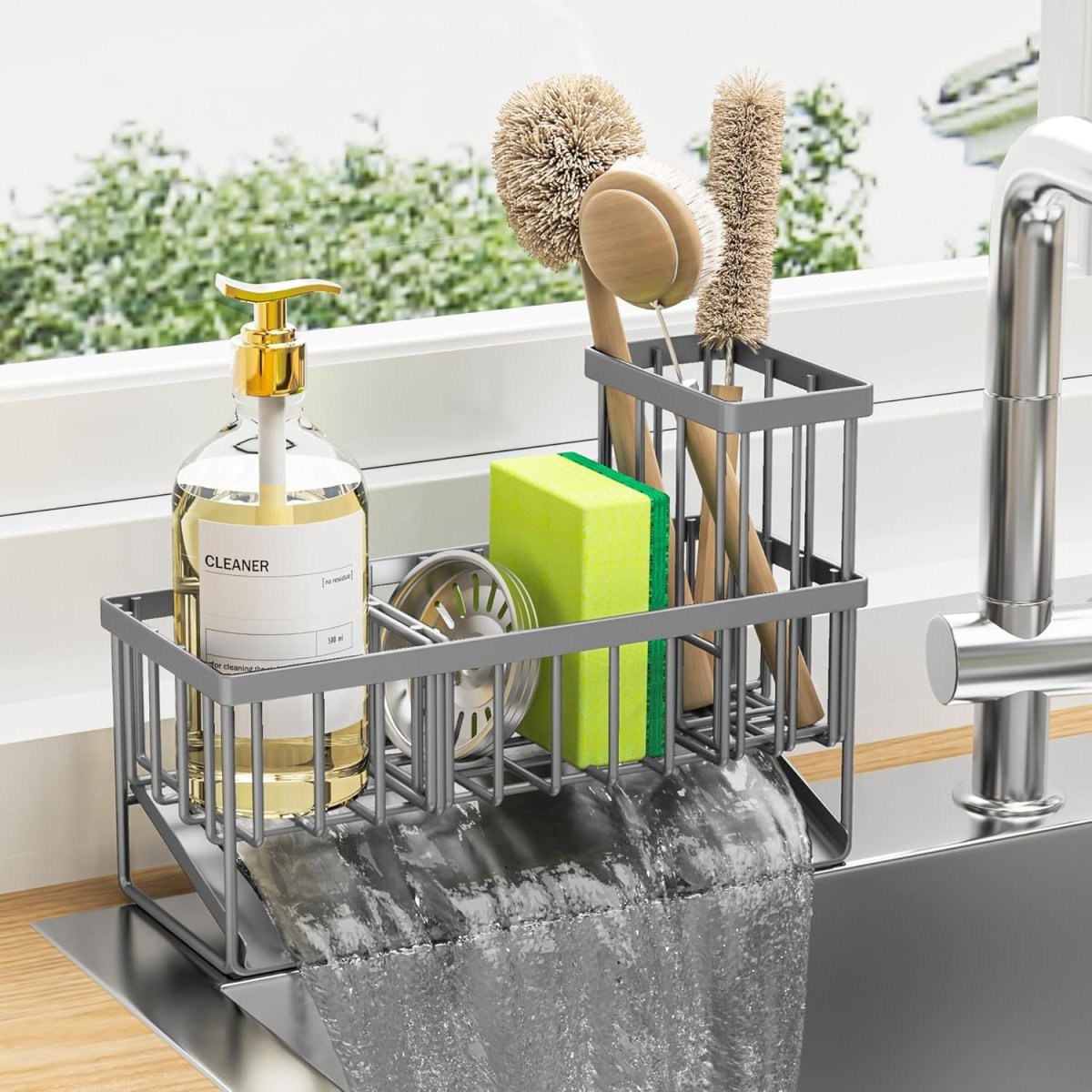 Cisily Kitchen Sink Caddy Organzier with High Brush Holder, Sponge Holder for Sink, 304 Rustproof Stainless, Kitchen Countertop Soap Dispenser Organizer, Kitchen Decor and Accessories - Homesidy.com