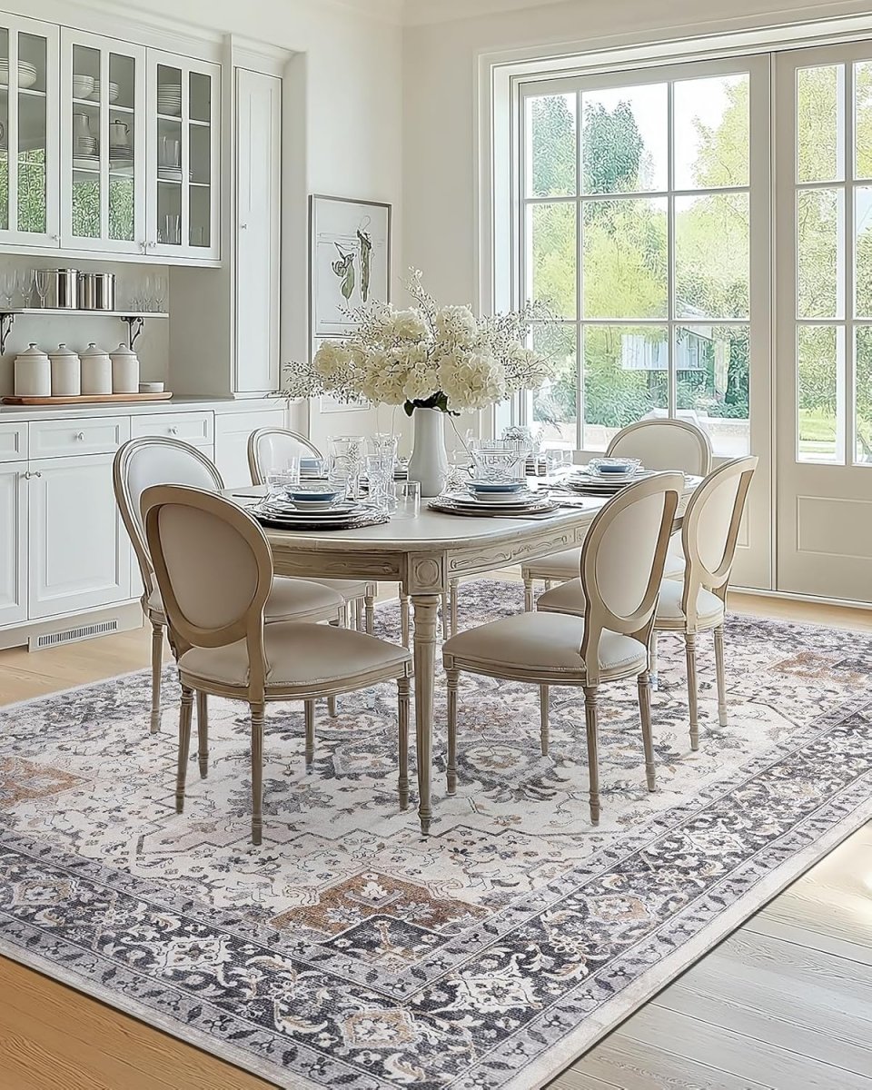 AMADA HOMEFURNISHING 8x10 Washable Area Rug, Low - Profile Large Area Rug with Non - Slip Backing &amp; Durable Edge Binding, Vintage Large Rugs for Living Room, Bedroom, Dinning Room - Homesidy.com