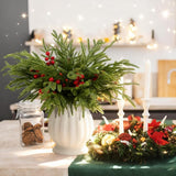 Watayo 60 Pcs Christmas Artificial Pine Branches with Red Berry Stems, 10.5&34; Faux Evergreen Norfolk Pine Cypress Leaves Stems, Fake Foliage Pine Needles Picks for DIY Craft Garland Home Decor - Homesidy.com