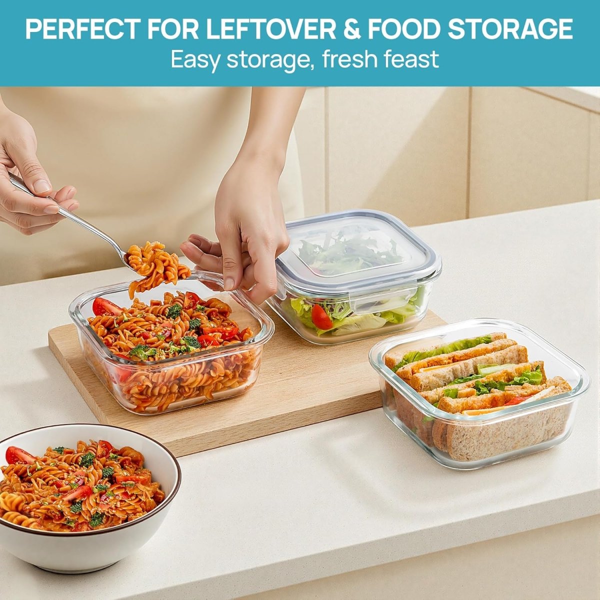 Vtopmart 5Pack 22oz Glass Storage Containers with Lids, Glass Meal Prep Food Container Sets with Snap Airtight Lids for Microwave, Oven, Freezer and Dishwasher, Grey - Homesidy.com