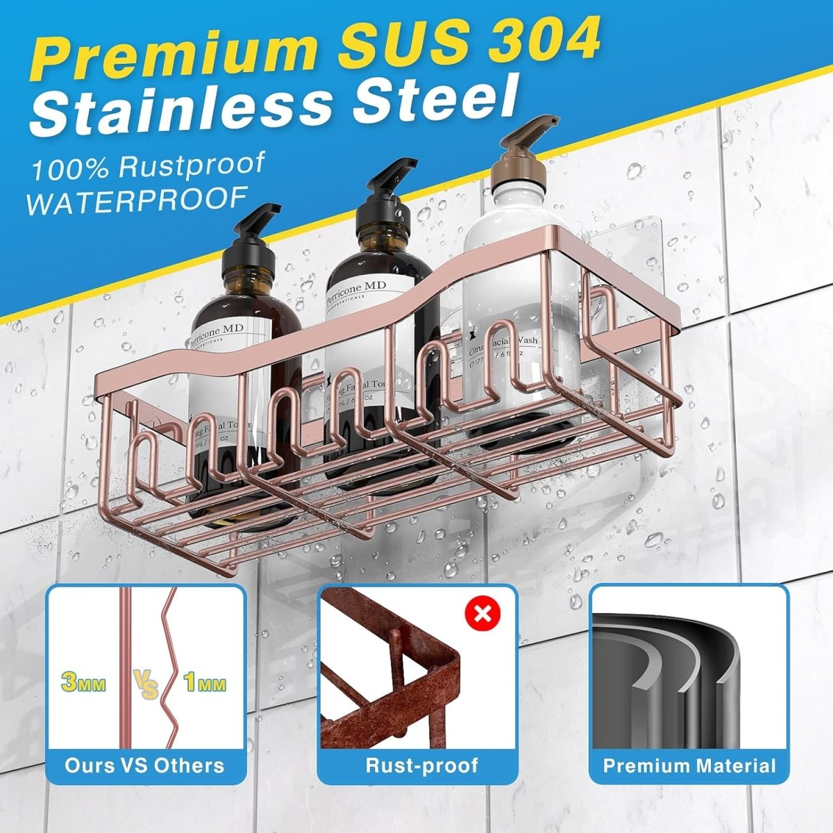 EUDELE Adhesive Shower Caddy, 5 Pack Rustproof Stainless Steel Bath Organizers With Large Capacity, No Drilling Shelves for Bathroom Storage &amp; Home Decor - Homesidy.com