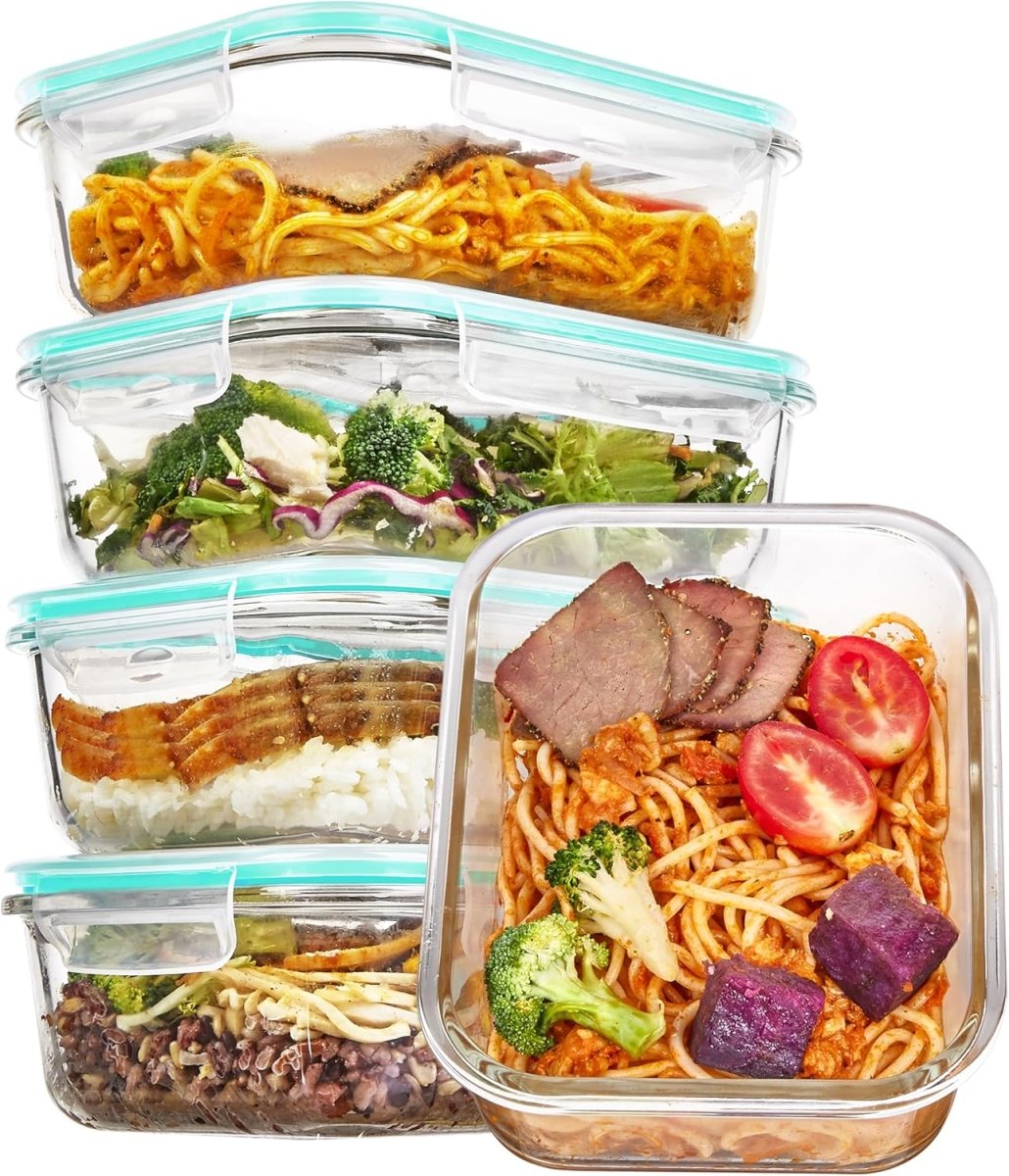 Vtopmart 5Pack 22oz Glass Storage Containers with Lids, Glass Meal Prep Food Container Sets with Snap Airtight Lids for Microwave, Oven, Freezer and Dishwasher, Grey - Homesidy.com
