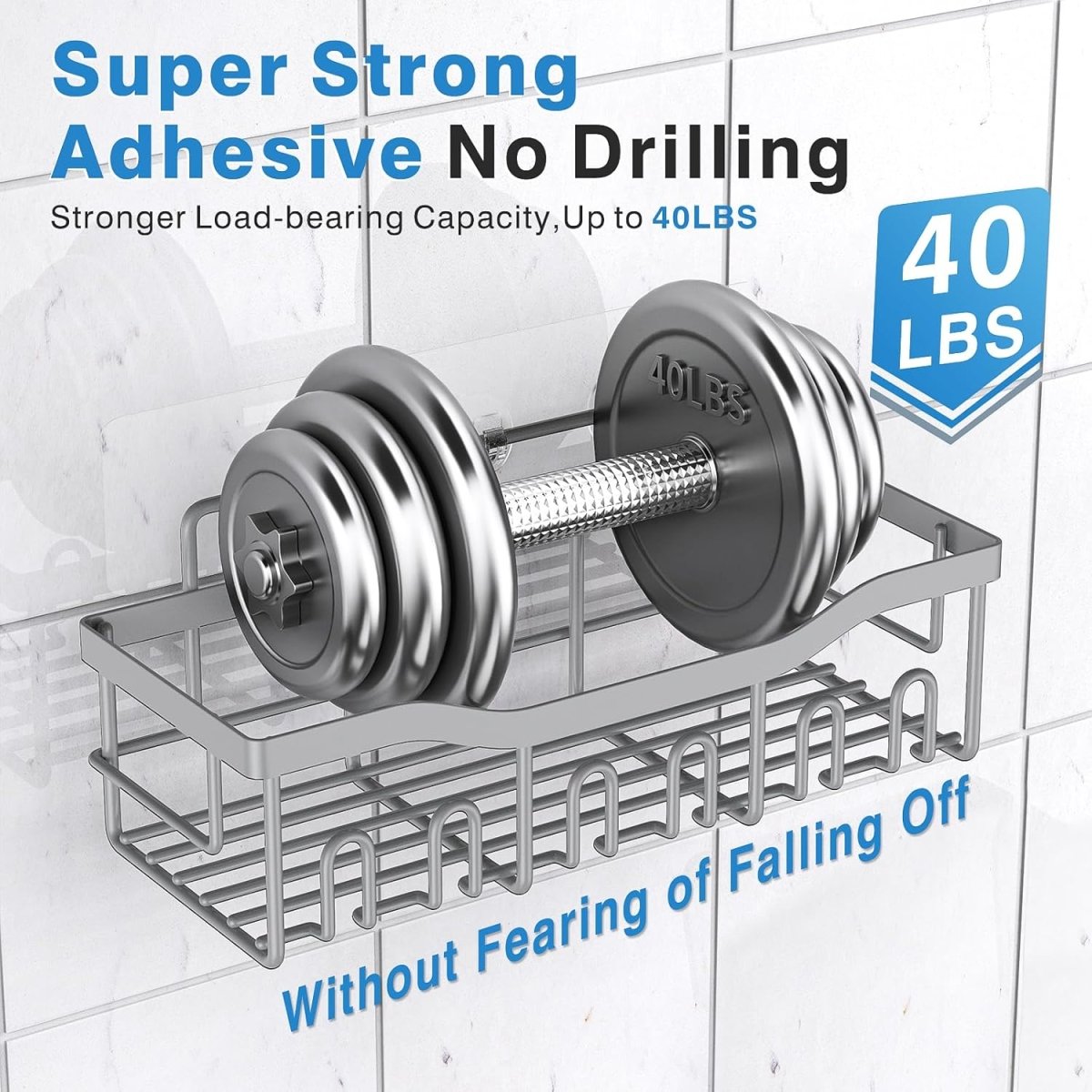 EUDELE 5 - Pack Rustproof Stainless Steel Shower Caddy Set– No Drill Adhesive Bathroom Organizer, Space - Saving Shower Shelves for Apartment Essentials, Bathroom/Kitchen Storage Home Decor - L Size - Homesidy.com