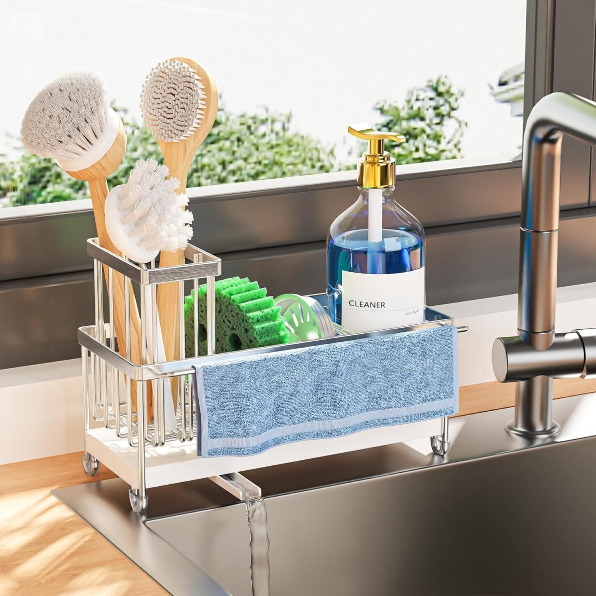 Cisily Black Sponge Holder for Kitchen Sink, Sink Caddy Organizer with High Brush Holder, Kitchen Countertop Organizers and Storage Essentials, Rustproof 304 Stainless Steel, Soap Dispenser Organize - Homesidy.com