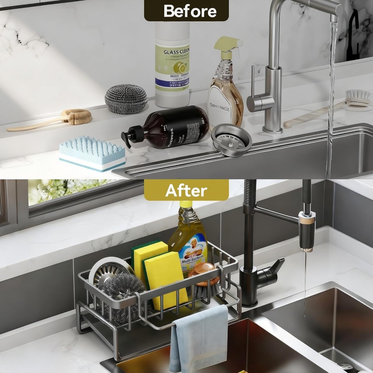 Lotgnimry Sponge Holder for Kitchen, Sink Caddy Organizer Rack for Kitchen Accessories, Soap Dispenser Countertop Organizer Essentials for Home (Black) - Homesidy.com