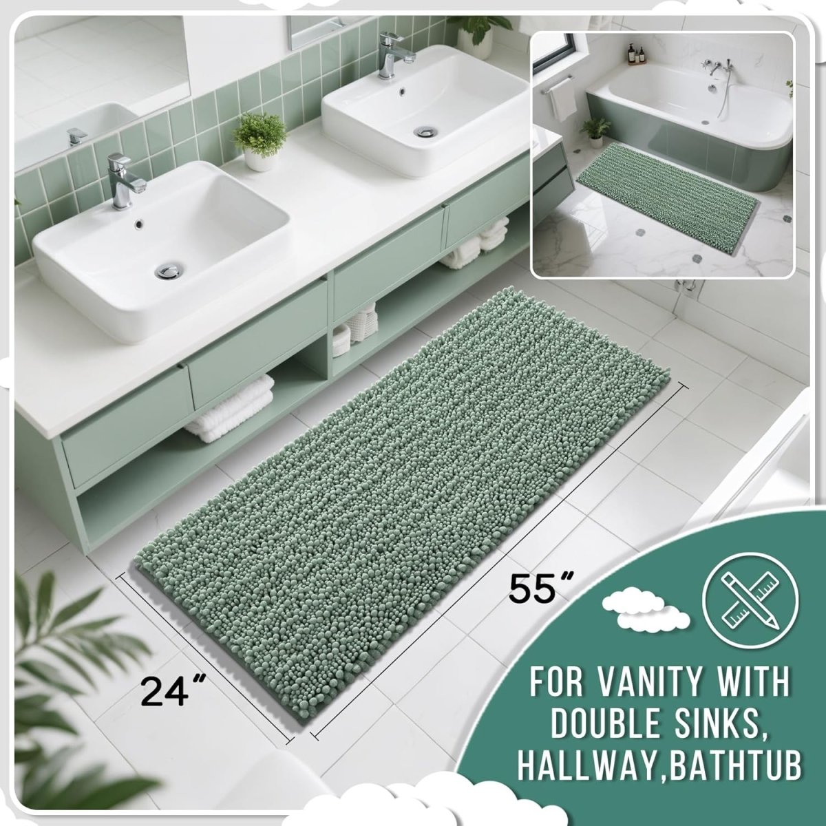 Yimobra Bathroom Rugs Non Slip Washable - Ultra Soft Absorbent Chenille Bath Mat, Quick Dry Shaggy Floor Carpet for Tub Shower, Gray Home Decor Accessories, 24x17 Inch - Homesidy.com