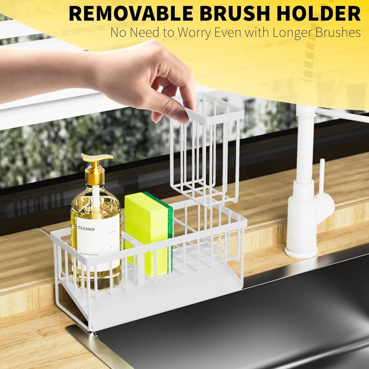Cisily Kitchen Sink Caddy Organzier with High Brush Holder, Sponge Holder for Sink, 304 Rustproof Stainless, Kitchen Countertop Soap Dispenser Organizer, Kitchen Decor and Accessories - Homesidy.com