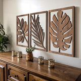 qmmp Modern Wooden Wall Sculptures - Set of 3 - MDF - Oak - Home Decor Accent - Large Wall Art for Living Room, Bedroom, Office - Easy Installation (Oak, Medium - Mountain and Sun, Unframed) - Homesidy.com