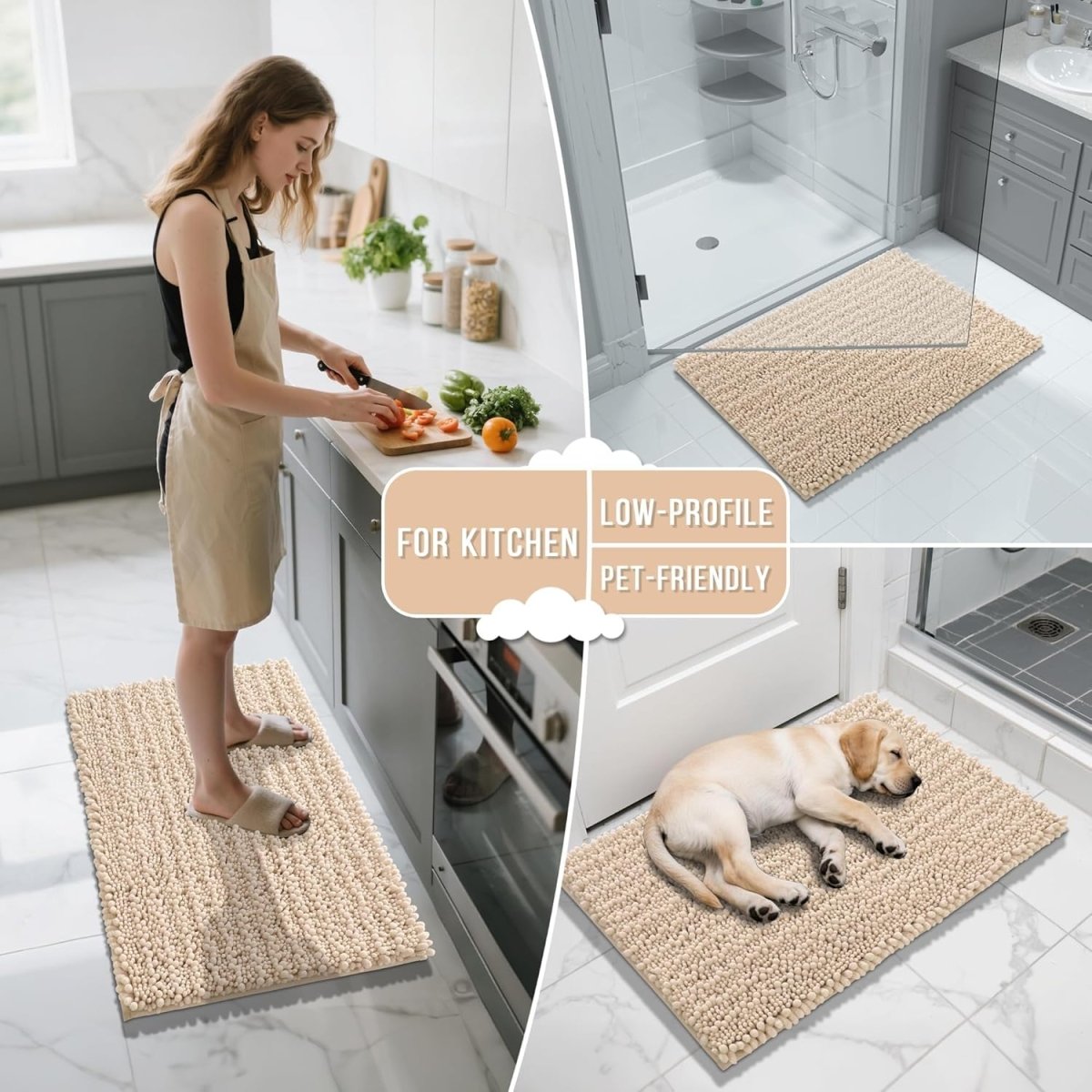 Yimobra Bathroom Rugs Non Slip Washable - Ultra Soft Absorbent Chenille Bath Mat, Quick Dry Shaggy Floor Carpet for Tub Shower, Gray Home Decor Accessories, 24x17 Inch - Homesidy.com