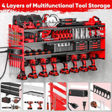 POKIPO Large Power Tool Organizer Wall Mount with Charging Station,4 Layer Heavy Duty Metal Tool Storage Rack Loads 600lbs with 8 Cordless Drill Holder,Battery Utility Rack Loads with 4 Power Strip - Homesidy.com